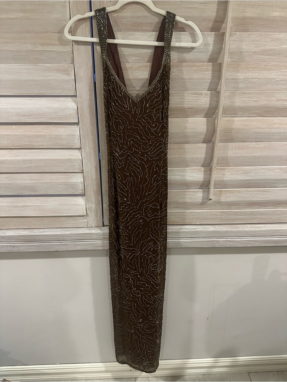 Beaded Brown Evening Gown - Elegant Long Dress